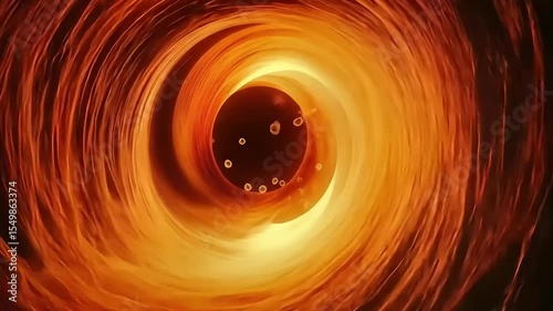 An abstract sci-fi vortex or wormhole tunnel made of swirling fire and lava. Fiery portal to another dimension