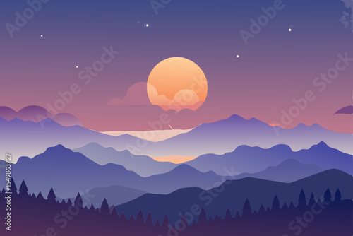 Serene Sunset Mountain Landscape A Minimalist Vector Illustration