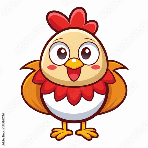 Adorable cartoon chicken with big eyes and a happy smile