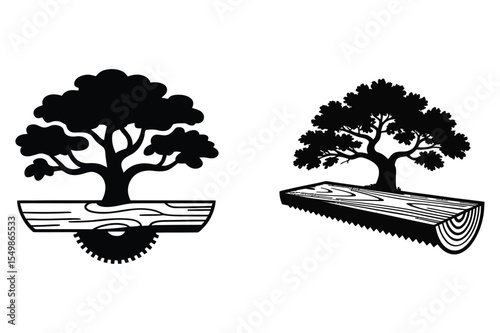 Silhouette of two oak trees