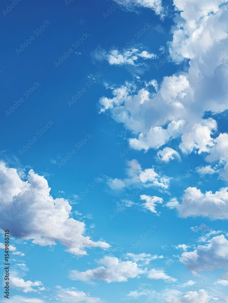 Fototapeta premium Blue sky with white clouds, sunny day, fair weather, bright daylight, sky with few clouds, sky gradient, sky background, nature,