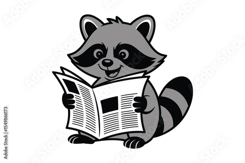 A cartoon raccoon reading a newspaper