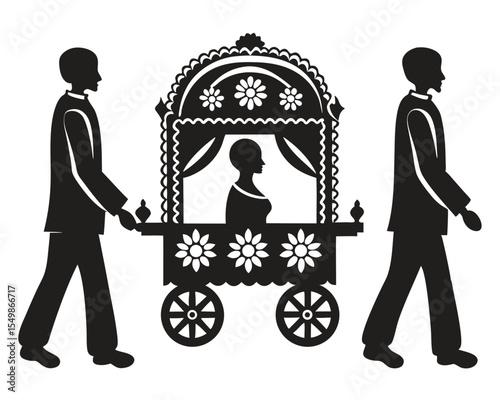 Silhouette of a loving couple, including a man and a woman in a wheelchair, holding hands together as a family illustration