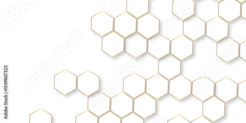 Abstract 3d geometrical background. Surface polygon pattern with glowing hexagon paper texture and futuristic business. wallpaper Illustration. Futuristic abstract honeycomb mosaic white background.  