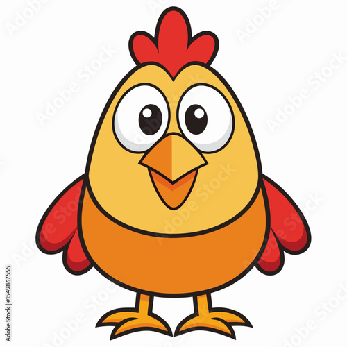Adorable cartoon chicken with big eyes and a cheerful expression