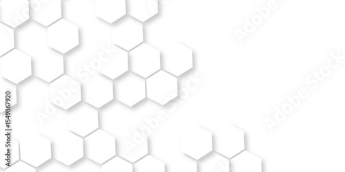 Abstract 3d geometrical background. Surface polygon pattern with glowing hexagon paper texture and futuristic business. wallpaper Illustration. Futuristic abstract honeycomb mosaic white background.  