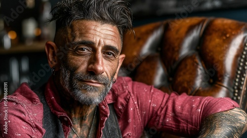 Portrait of a Stylish Man with Tattoos and a Confidence in Urban Space
