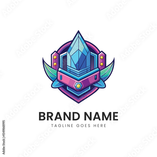 Colorful, modern shield logo featuring a crystalline design with vibrant hues, perfect for gaming or technology brands, conveying strength and innovation.