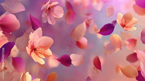 Colorful Flower Petals Floating in Soft Blurred Background