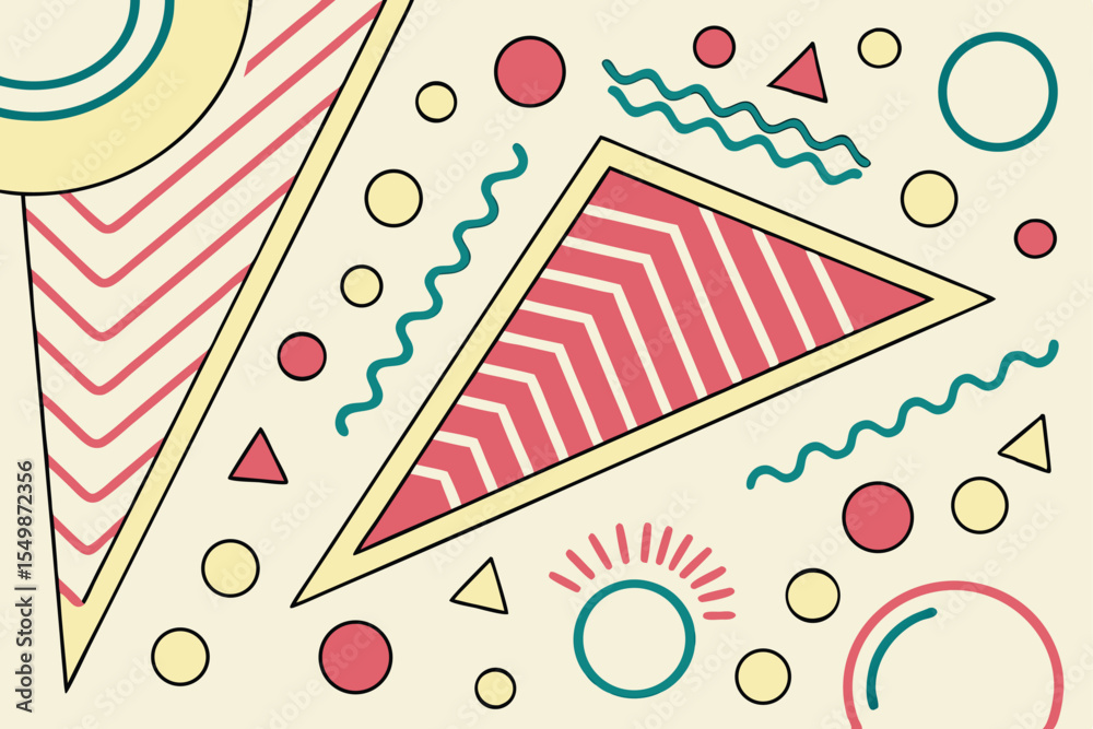 Obraz premium Memphis geometric seamless pattern. Multicolor abstract background in retro 80s, 90s style with various shapes: circles, dots, zigzags, pattern background.shape, children, colourful, confetti, cover, 