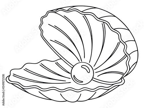 Continuous one line drawing of a pearl shell. Simple illustration of shell with pearl line art vector illustration. Hand drawn doodle vector sketch isolated on white background