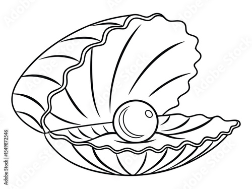 Continuous one line drawing of a pearl shell. Simple illustration of shell with pearl line art vector illustration. Hand drawn doodle vector sketch isolated on white background