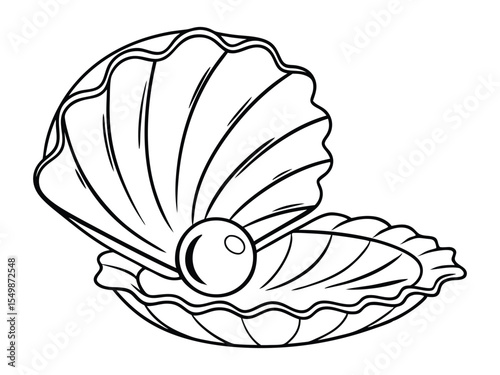 Continuous one line drawing of a pearl shell. Simple illustration of shell with pearl line art vector illustration. Hand drawn doodle vector sketch isolated on white background