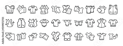 Baby Clothes Line Icons – Newborn and Infant Outfit Symbol Pack for Stores and Parenting Designs