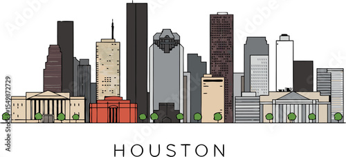 Discover the Houston Skyline A Stunning Cityscape Illustration Featuring Iconic Buildings and Architecture