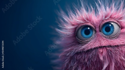 Intricately Detailed Portrait of a Bizarre Pink Furry Monster with Spiky Texture and Captivating Blue Eyes in a Surreal Environment