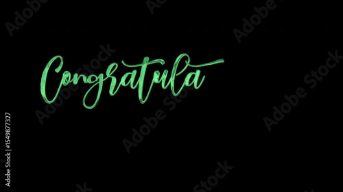 Teal green cursive congratulations on a black background. Perfect for greeting cards, social media posts, invitations, and celebratory designs. Celebrate special moments in style.