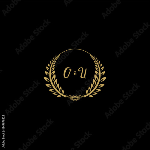 OU beautiful feminine and elegant wedding monogram initial logo with circle floral gold