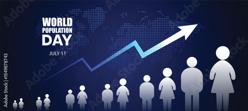world population day July 11 population graph on dotted world map vector poster
