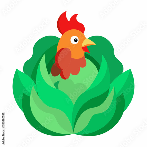 Amazing image of a rooster in a cabbage patch vector art illustration