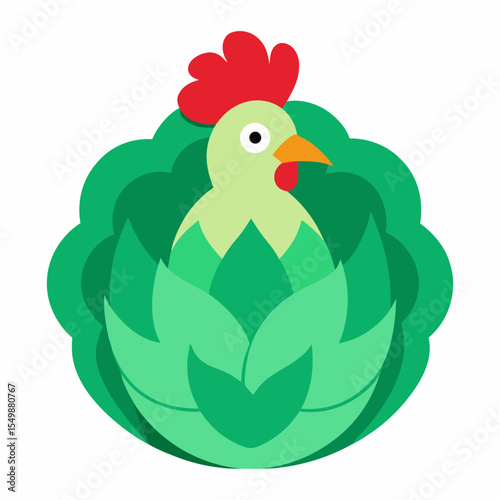 Amazing image of a rooster in a cabbage patch vector art illustration