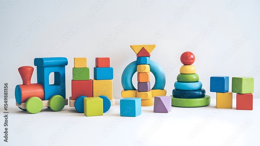 Fototapeta premium Colorful wooden toys isolated on white background