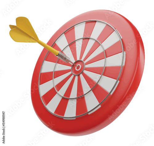3d Dart Hits Bullseye on Red Dartboard Icon