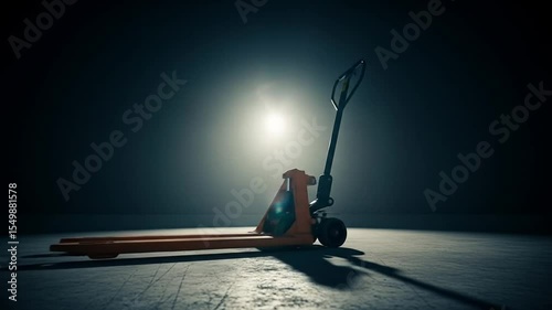 Pallet Jack in Dark Warehouse with Light