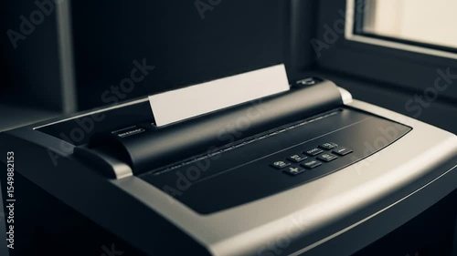 Paper Shredder Destroying Document in Office