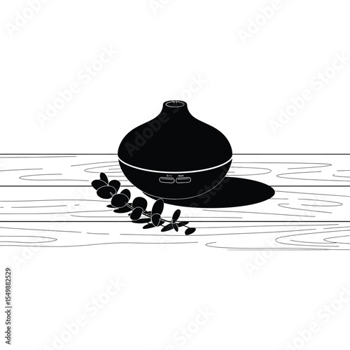 Aromatherapy diffuser in a cozy setting in black and white vector