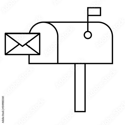 Flat minimalist mailbox icon in outline style, vector EPS 10 format. Depicts a traditional mail holder or letterbox, ideal for communication, message notifications, postal services, and user interface