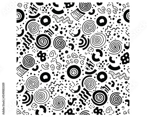 "Seamless Black and White Abstract Geometric Memphis Pattern Background"