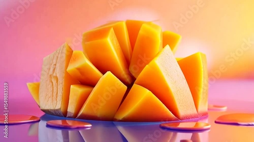 Captivating Macro Shot of a Sliced Mango Presenting its Juicy Texture and Vibrant Color