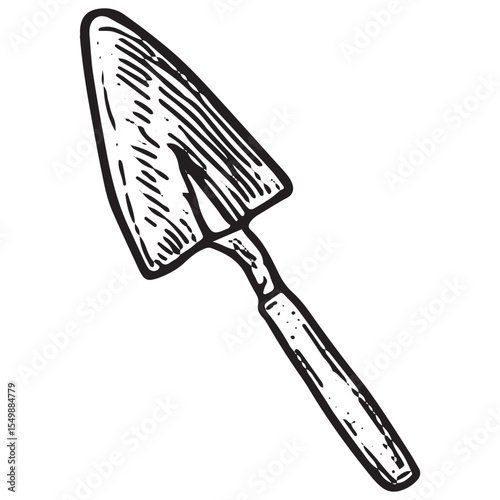 A black-and-white sketch of a trowel, a hand tool for applying mortar or plaster, perfect for masonry and construction site artwork