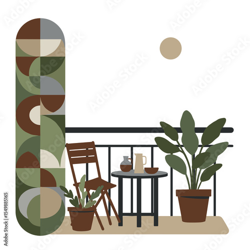 Cozy balcony scene vector for mindful lifestyle and startup culture visuals