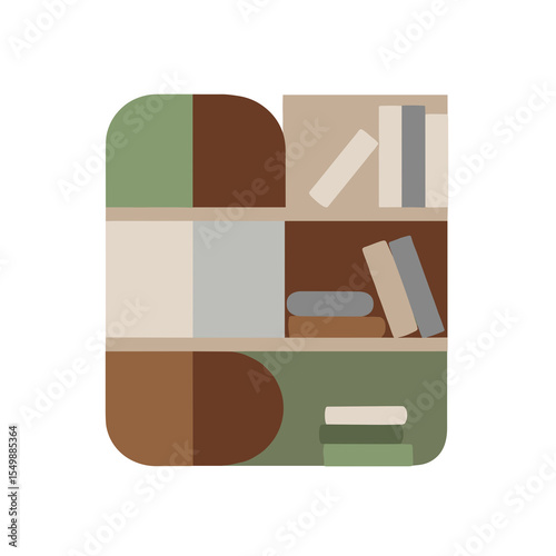 Vector illustration of a bookshelf with books for startup branding and workspace visuals

