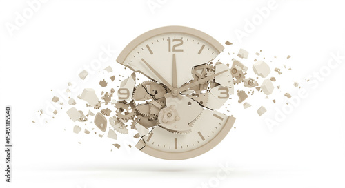 Exploding Clock Symbolizing Deadline Pressure.
An abstract clock shattering into pieces on a white background. This concept illustrates running out of time, stress, and urgent deadlines.
