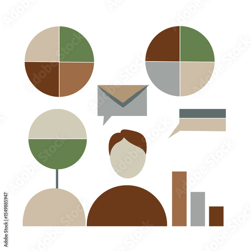Startup business communication icons in clay mosaic style