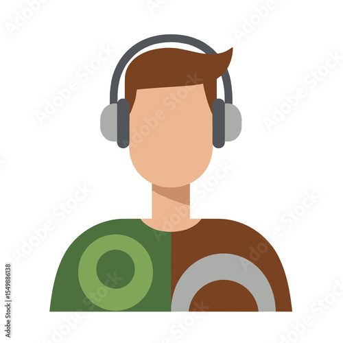 Vector illustration of man with headphones in geometric sweater