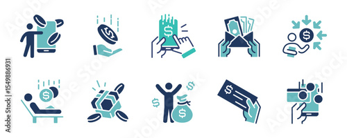 paycheck salary financial income icon vector set business passive earning money dollar pension revenue commission signs illustration