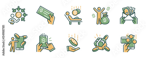 receive paycheck income salary icon line vector set financial money earning pension online payment revenue investment passive income signs illustration for web and app