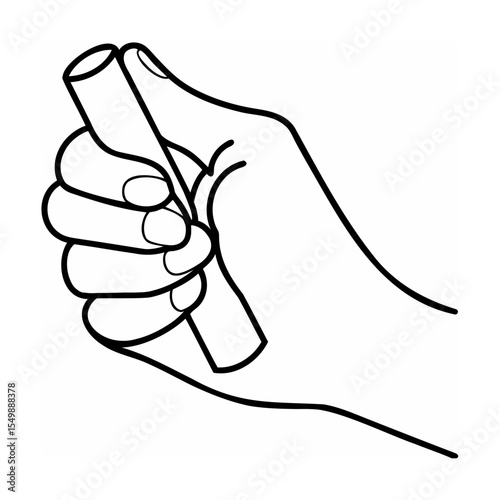 Hand Holding a Cylindrical Chalk Stick Line Art Illustration