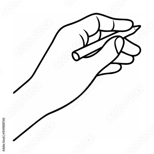 Hand holding pencil line art drawing black and white