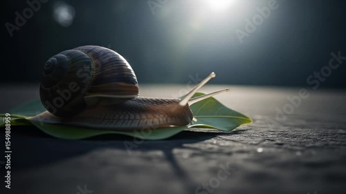 Snail Crawls on Leaf in Sunlight