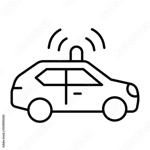 Police car thin line icon, law enforcement concept. Vector graphics. Policeman patrol vehicle transport sign on white background, style mobile or design.