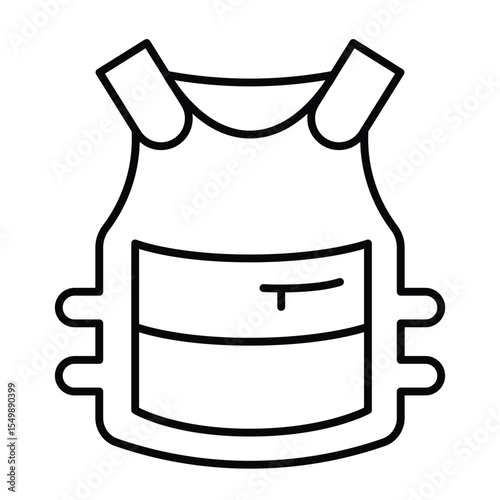 Bulletproof vest with pocket thin line icon, law enforcement concept. Vector graphics. Police man jacket, protective suit sign on white background, style mobile or design.
