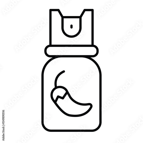 Pepper spray can thin line icon, law enforcement concept. Vector graphics. Danger liquid bottle, self defense protection sign on white background, style mobile or design.