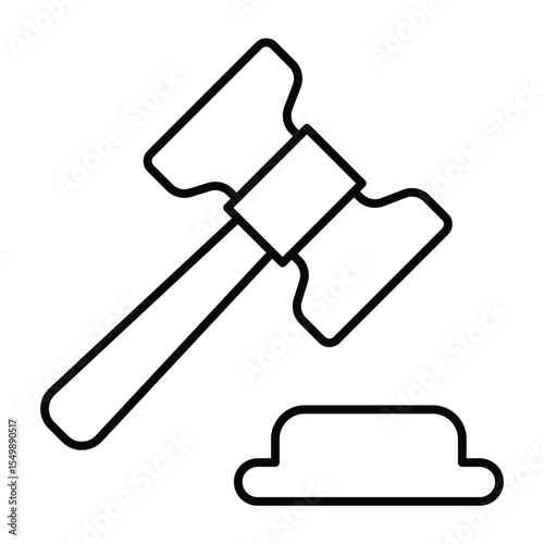 Wooden judge gavel thin line icon, law and order concept. Vector graphics. Judge hammer, judgement sign on white background, style mobile or design.