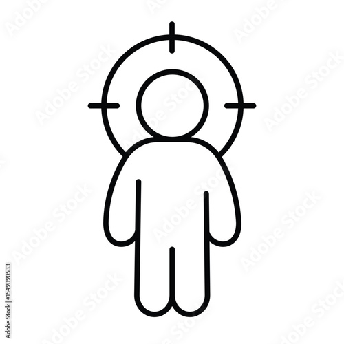 Man at gunpoint thin line icon, law enforcement concept. Vector graphics. Bandit suspect human, police target sign on white background, style mobile or design.