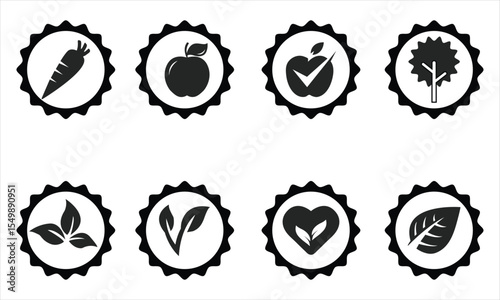 Eco Food and Nature Icons Vector Set – Organic Badge Symbols for Sustainability and Healthy Living Designs